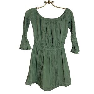 TULAROSA Off The Shoulder Gauze Mini Dress Smocked  Bell Sleeves‎ Green Size S